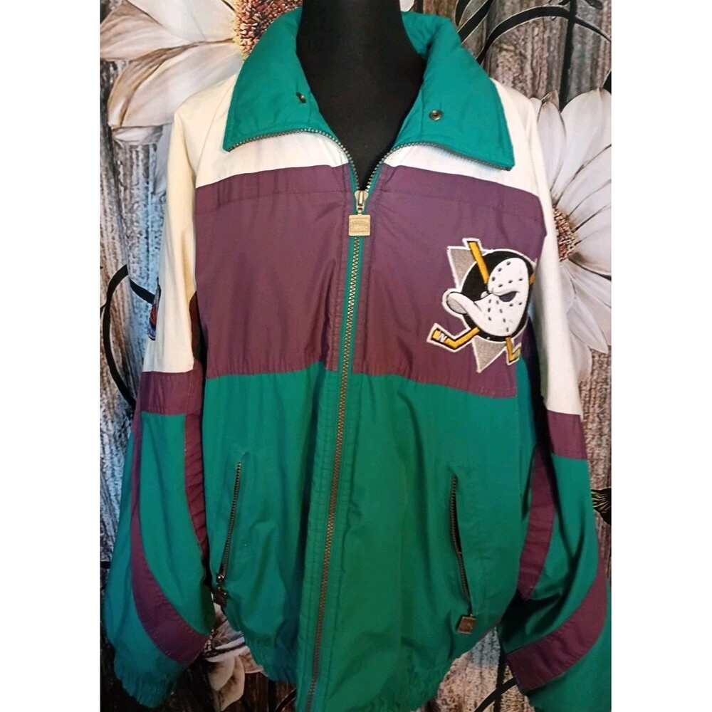 90s Apex Anaheim Mighty Ducks NHL full-zip Coat, Puffer jacket in teal, white XL